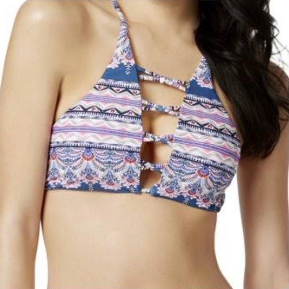 NWT Raisins Newport Printed Lace Up High Neck Bikini Top - Picture 1 of 5